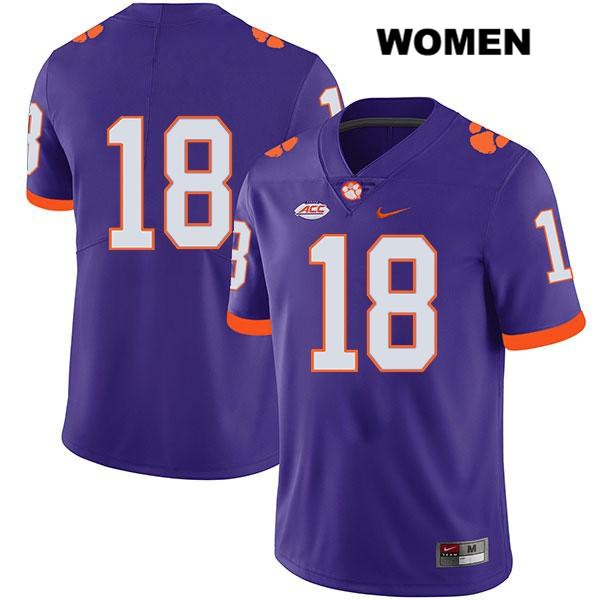 Women's Clemson Tigers #18 Joseph Charleston Stitched Purple Legend Authentic Nike No Name NCAA College Football Jersey SBG6446NJ